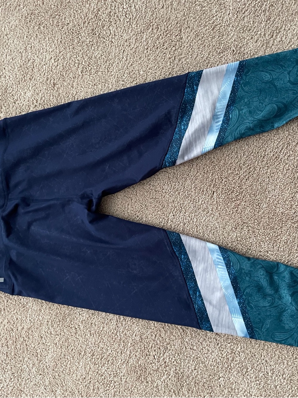 Lively Navy, Teal & Light Blue Leggings with Patterned Panels